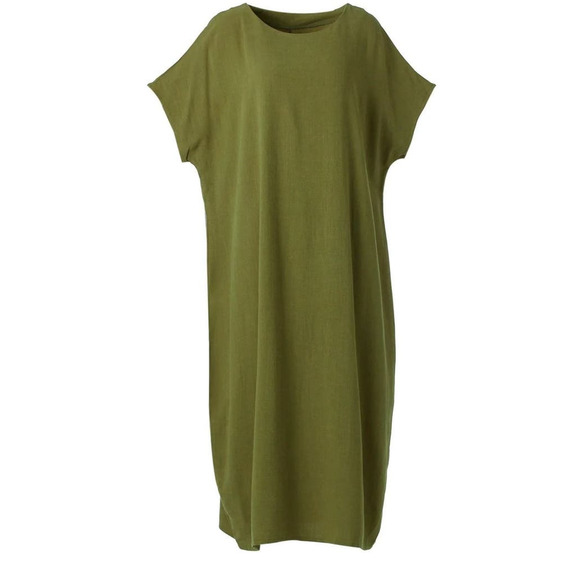 NEW Linen Soft Cotton Kaftan Short Sleeve Loose Casual Maxi Dress M Army Green - Picture 2 of 12